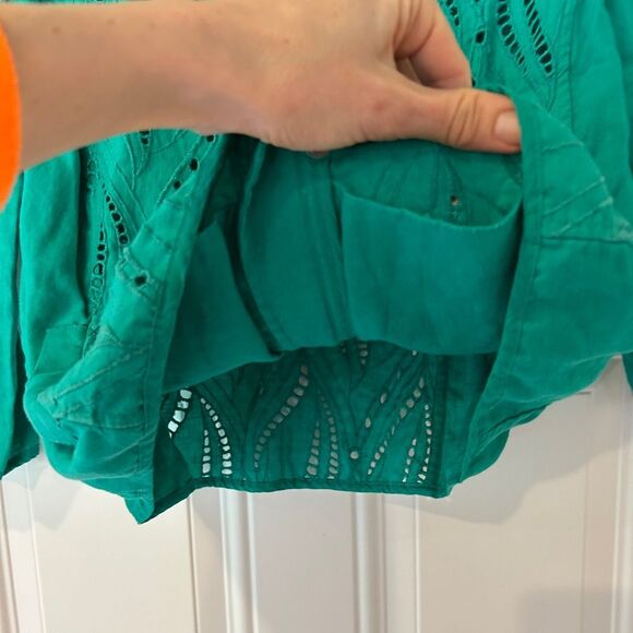 Chico’s green eyelet linen lightweight 3/4 sleeve zip up jacket - Picture 9 of 14